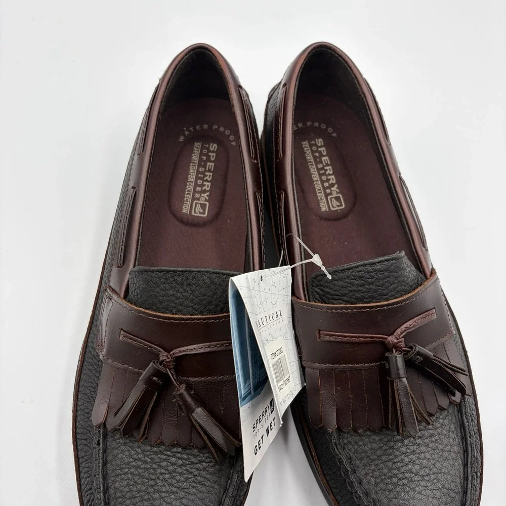 Sperry Seaport DBL KT Black Men's NEW Leather Slip-On Boat Shoes Brown US 9